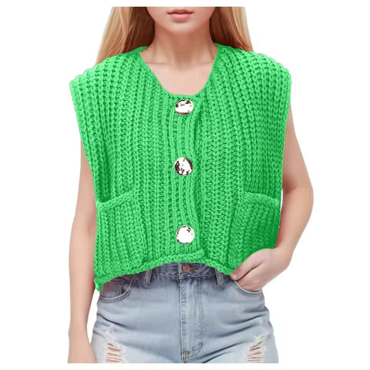 Damen Strickweste mit praktischen Taschen und dekorativen Holzknöpfen R&B