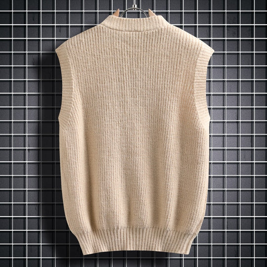 Herren ärmellose Strickjacke mit Zopfmuster und Knopfdetails R&B