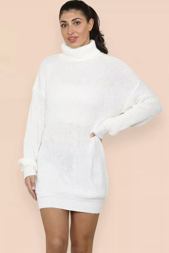 Damen Strickkleid mit hohem Kragen und strukturiertem Maschenbild R&B