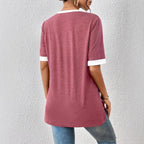 Damen V-Ausschnitt T-Shirt mit modischen Akzenten und bequemen Schnitt R&B