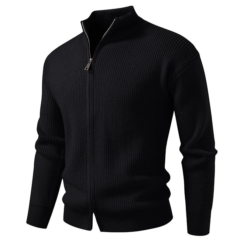 Herren Strickjacke mit hohem Kragen und innovativem Reißverschluss R&B