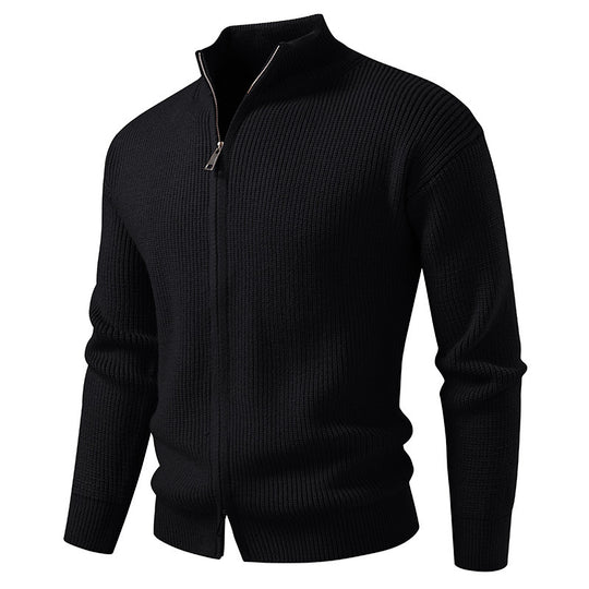 Herren Strickjacke mit hohem Kragen und innovativem Reißverschluss R&B