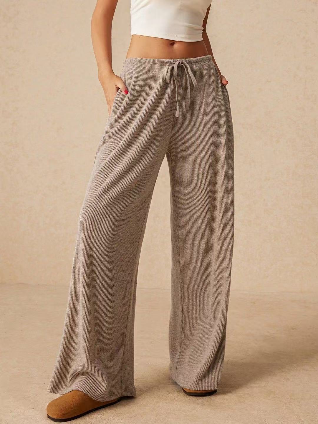 Damen weite Strickhose mit verstellbarem Bund und seitlichen Taschen R&B