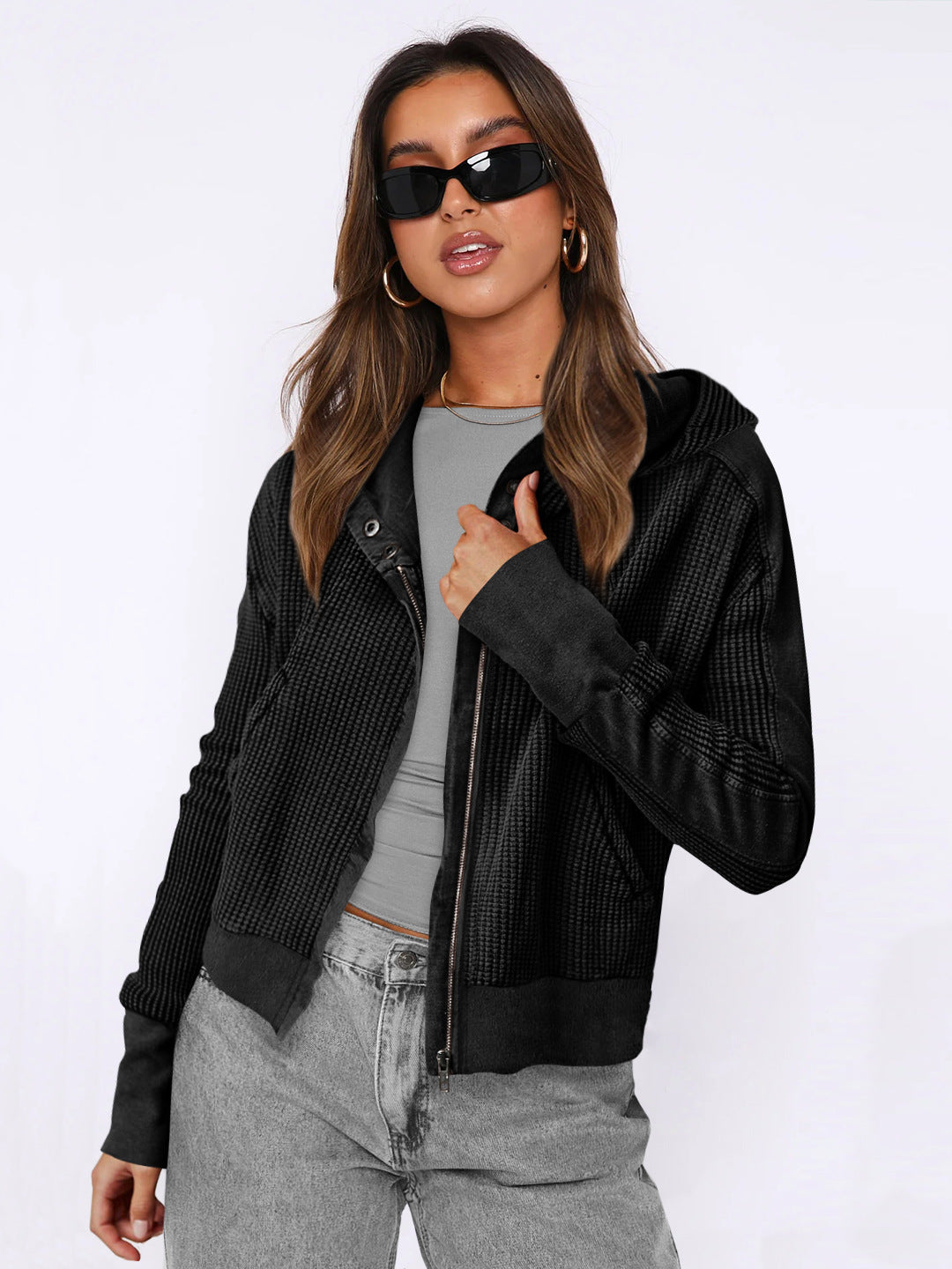 Damen Sportliche Kapuzenjacke aus strukturiertem Material R&B