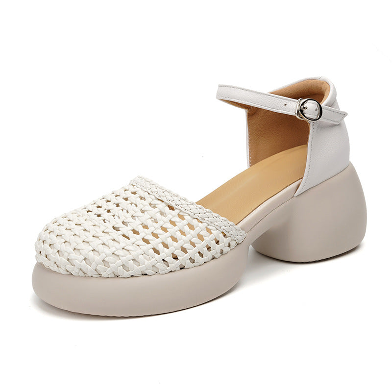 Damen Plateau-Sandaletten mit geflochtenem Design und komfortablem Ankle Strap R&B