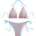 Damen Triangel-Bikini mit verstellbaren BindR&Bändern und verspieltem Streifenmuster R&B
