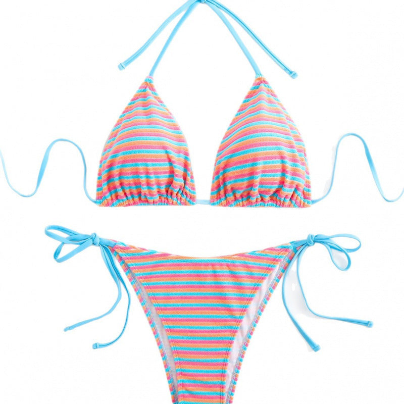 Damen Triangel-Bikini mit verstellbaren BindR&Bändern und verspieltem Streifenmuster R&B