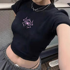 Damen Crop-T-Shirt mit R&Brnem Grafiken-Aufdruck R&B