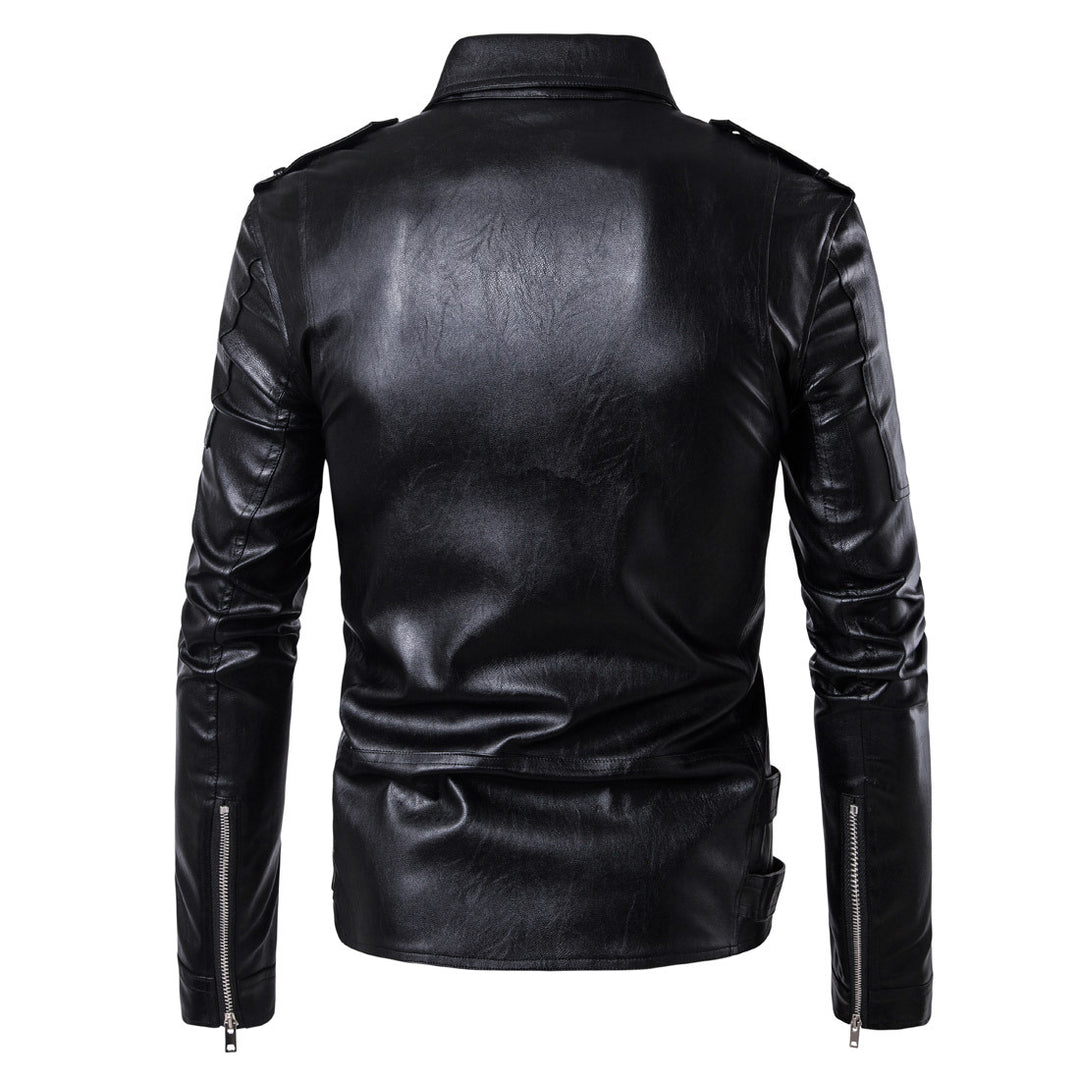 Herren Bikerjacke aus hochwertigem mit asymmetrischem Reißverschluss und dekorativen Schnallen R&B