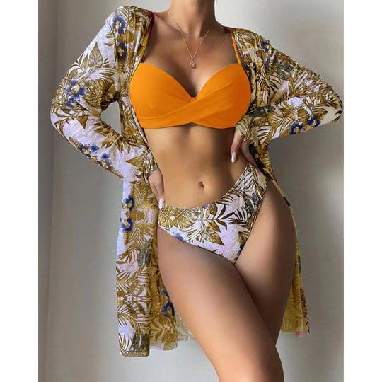 Damen Strandcover-Up mit modischem Blumendruck und langen Ärmeln R&B