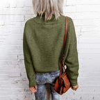 Damen lässiger Strickpullover mit hochgeschlossenem Kragen und dekorativen Nähten R&B