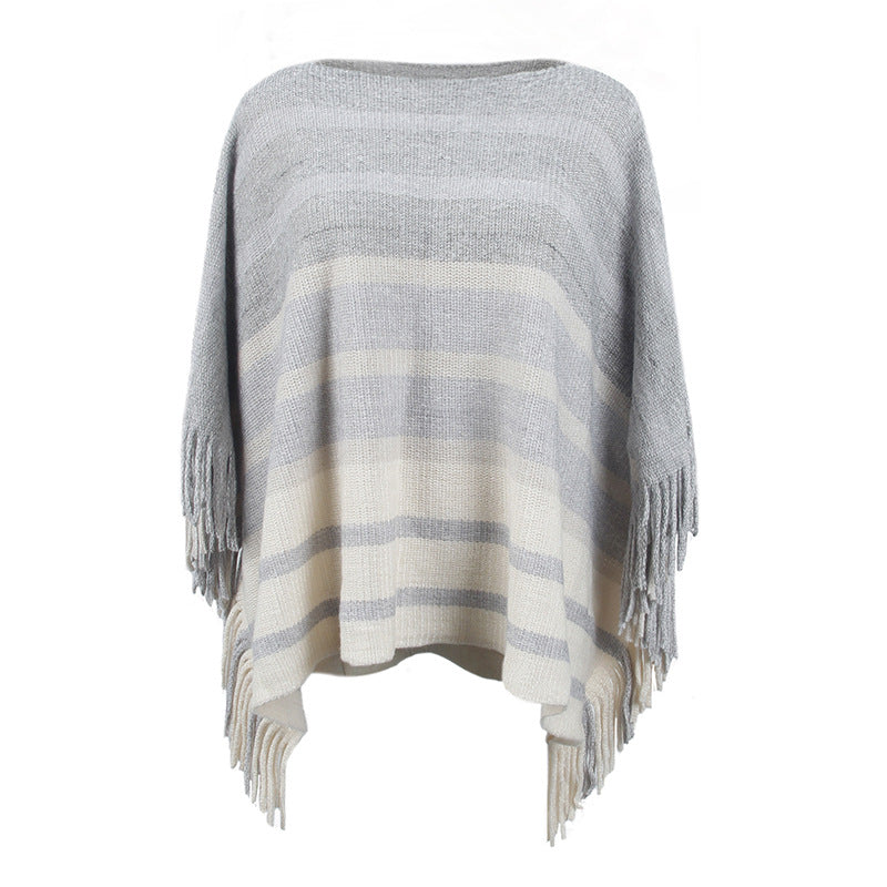 Damen eleganter Poncho mit strukturiertem Design und fransigen Details R&B