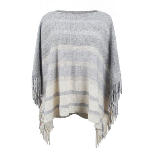 Damen eleganter Poncho mit strukturiertem Design und fransigen Details R&B
