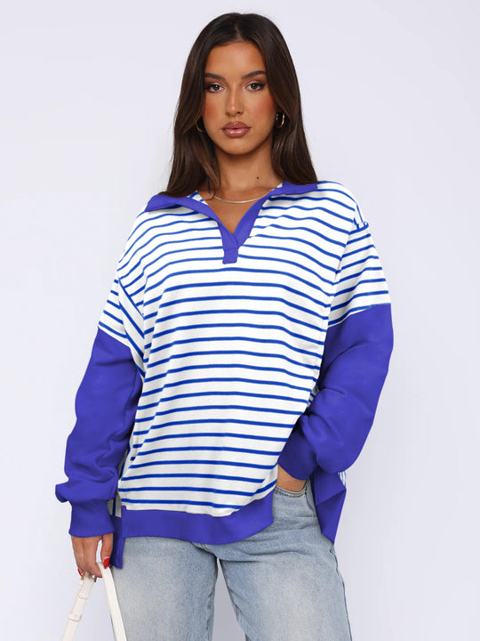 Damen Modischer Pullover mit gestreiftem Design und Kontrastdetails R&B