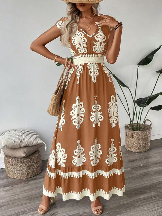 Damen Maxikleid mit floralem Muster und V-Ausschnitt R&B