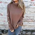 Damen Modischer Rollkragenpullover mit Knopfdetails R&B