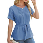 Damen Bluse mit Rüschendetails und seitlichem Gürtel R&B
