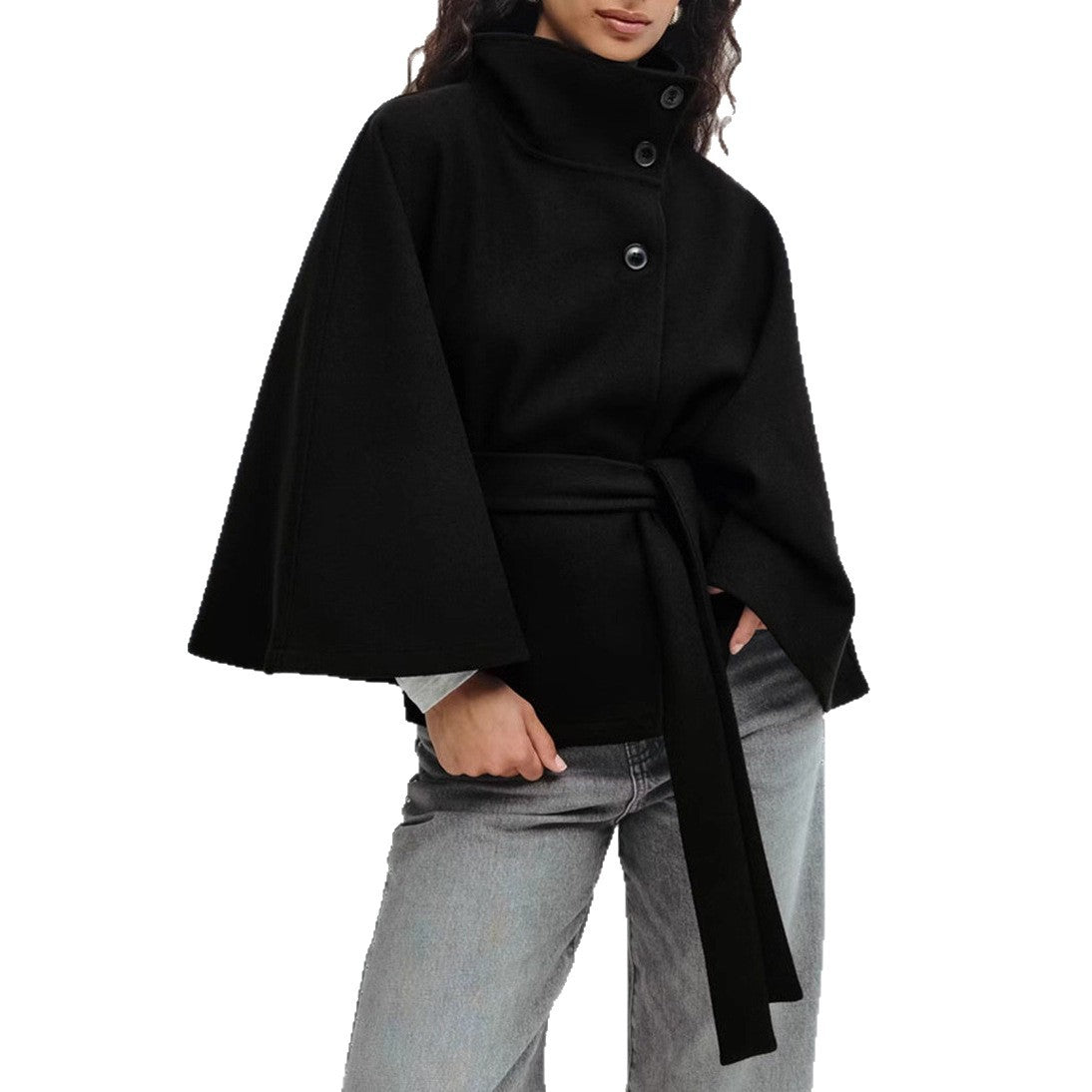 Damen Wickeljacke mit elegantem Stehkragen und weit geschnittenen Ärmeln
