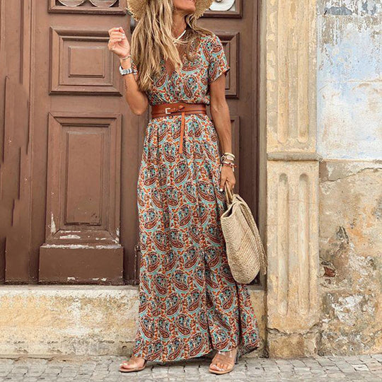Damen Maxikleid mit floralem Paisleymuster und seitlichem Schlitz R&B