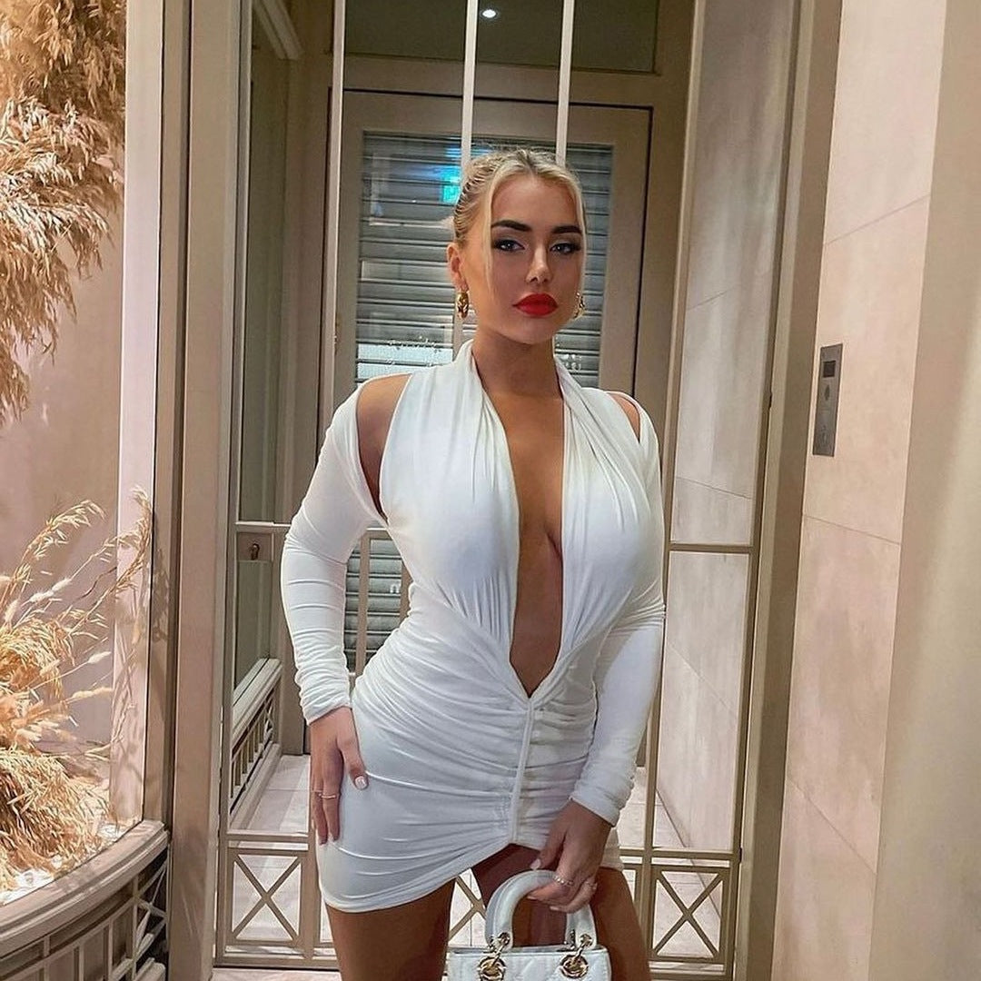 Damen Wickelkleid mit tiefem V-Ausschnitt und Raffungen R&B
