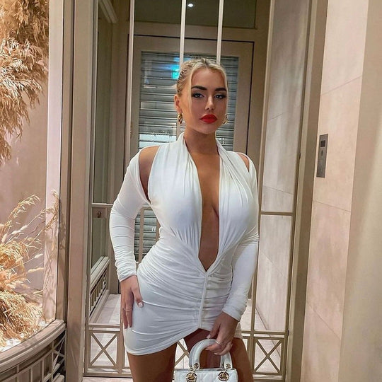 Damen Wickelkleid mit tiefem V-Ausschnitt und Raffungen R&B