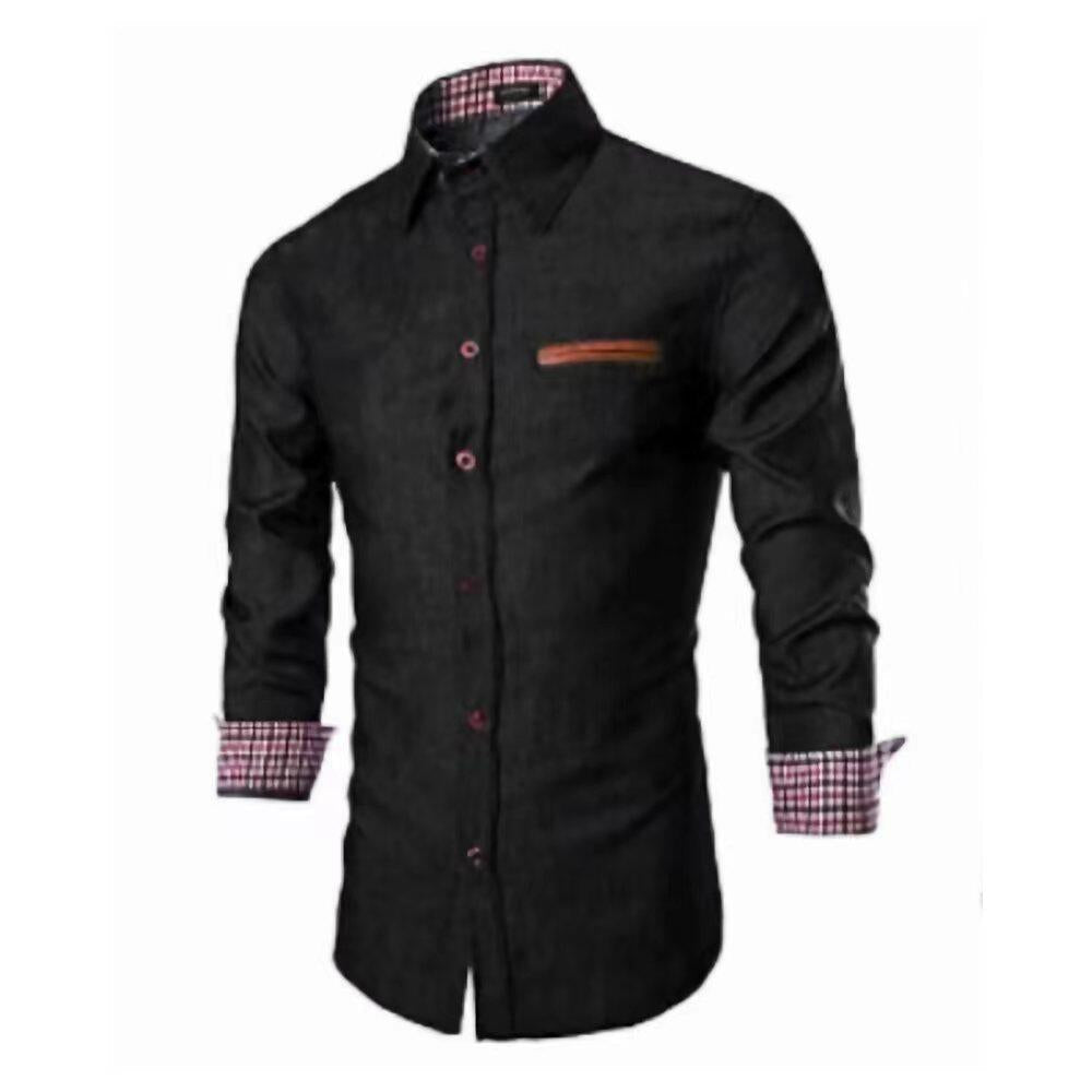 Herren Denim Langarmhemd mit eleganten Kontrasten und modernem Schnitt