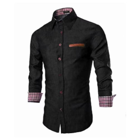 Herren Denim Langarmhemd mit eleganten Kontrasten und modernem Schnitt R&B