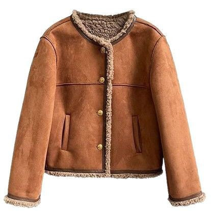 Damen Kunstlederjacke mit kuscheligem Teddyfutter R&B
