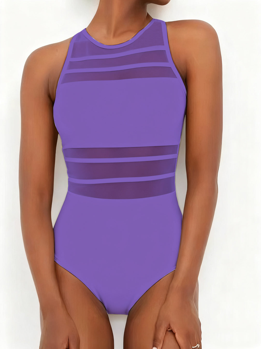 Damen Sportlicher Einteiler mit transparenten Einsätzen R&B
