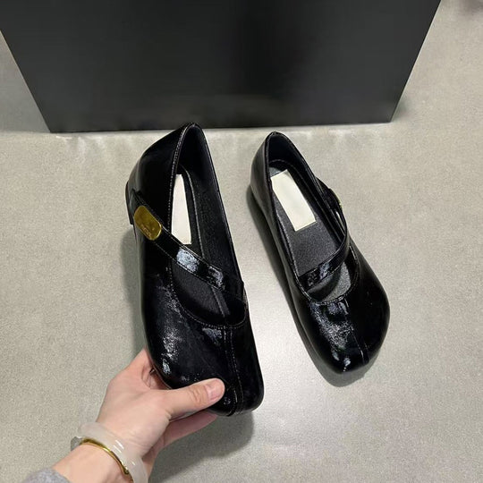 Damen elegante Ballerina-Pumps mit modischem Riemchen und dekorativer Schnalle R&B
