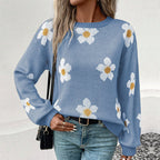 Damen Strickpullover mit floralen Akzenten und weitem Schnitt R&B