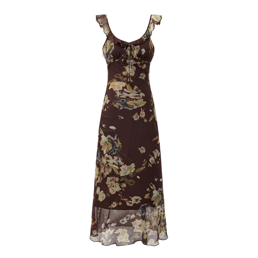 Damen Maxikleid mit zarten Rüschendetails und floralem Muster R&B