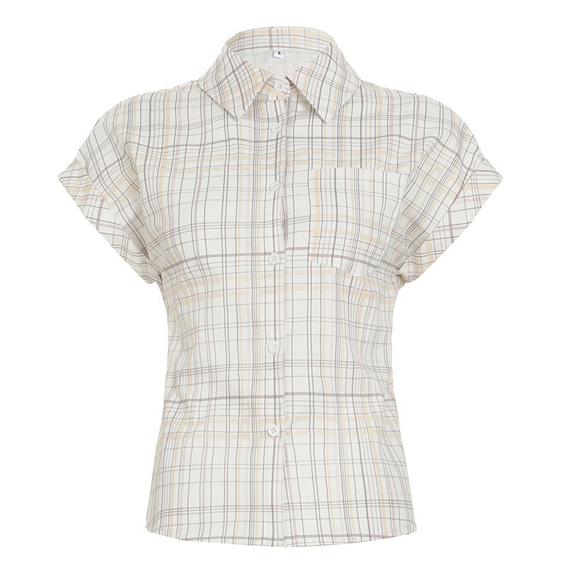 Damen Kurzarm-Karobluse mit tailliertem Schnitt und Knopfdetails R&B