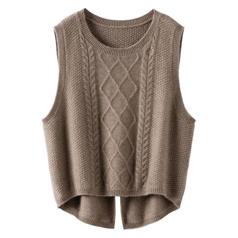 Damen Ärmellose Strickweste mit Zopfmuster und modernen Details R&B