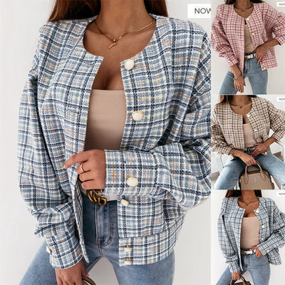Damen Modischer Karostrickjacke mit einzigartigem Knopfverschluss R&B