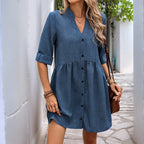 Damen Hemdblusenkleid mit eleganter Knopfleiste und voluminösem Rock R&B