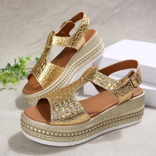 Damen Trendige Plateau-Sandalen mit dekorativem Riemendesign R&B