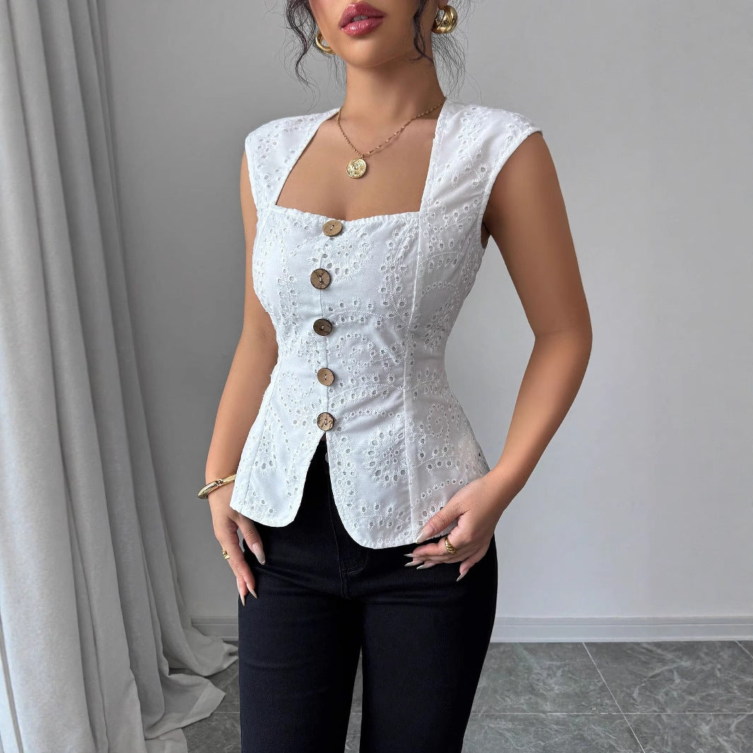 Damen Elegantes Oberteil mit Knopfdetails R&B
