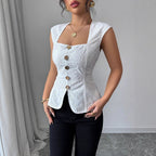 Damen Elegantes Oberteil mit Knopfdetails