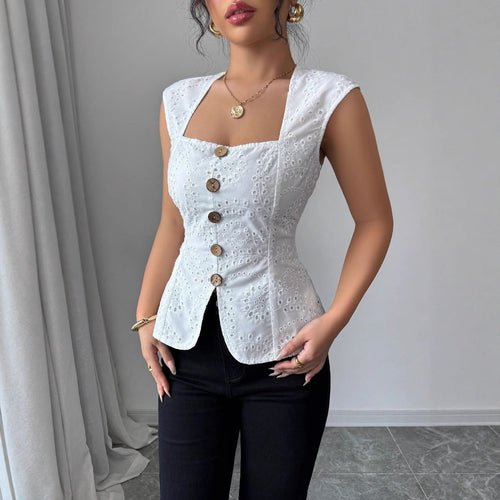Damen Elegantes Oberteil mit Knopfdetails R&B