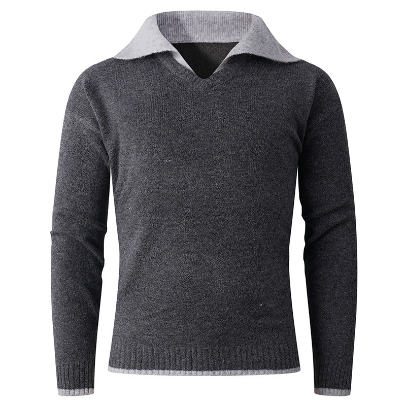Herren eleganter V-Ausschnitt Pullover mit kontrastierendem Kragen R&B