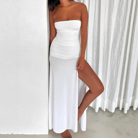 Damen Figurbetontes Maxikleid mit schulterfreiem Design und seitlichem Schlitz R&B