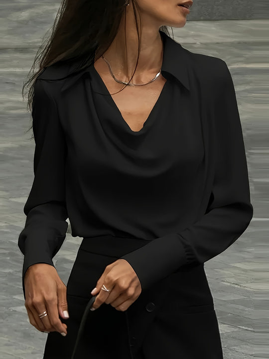 Damen Elegante Bluse mit schwungvollem Ausschnitt und langem Arm R&B