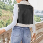 Damen stylish gesteppte Weste mit Fellkragen R&B