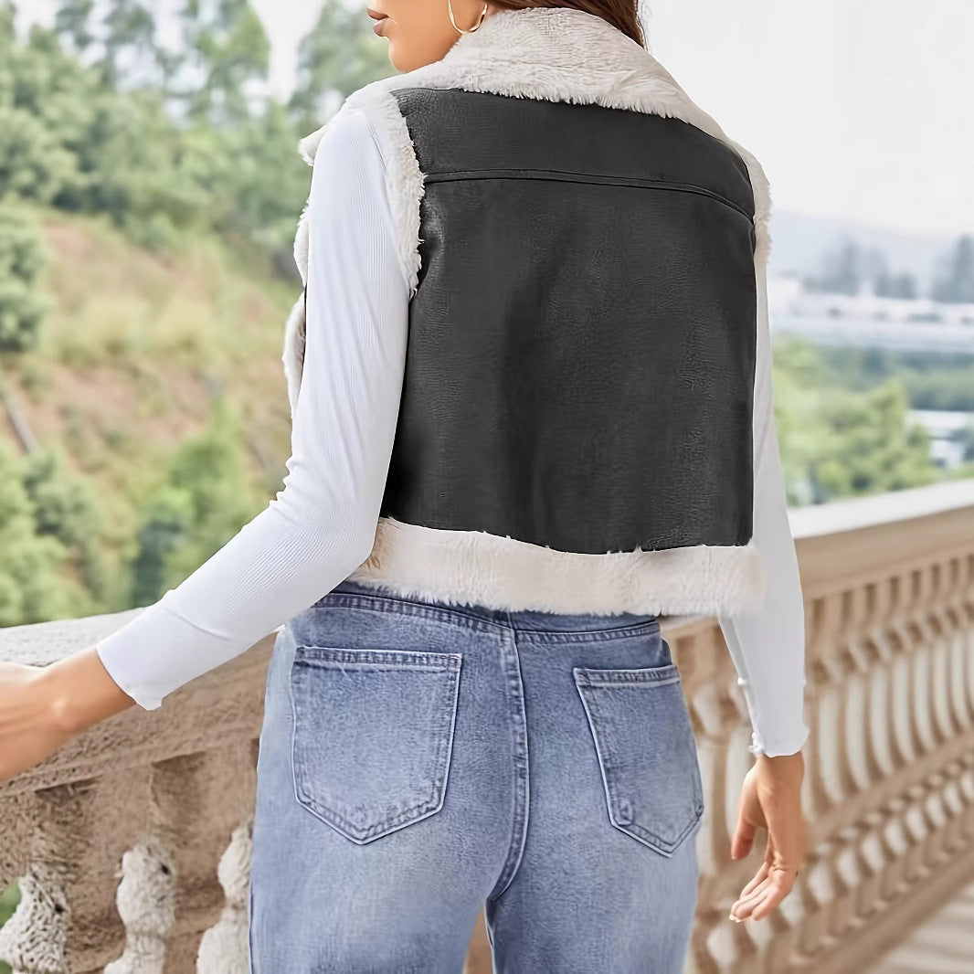 Damen stylish gesteppte Weste mit Fellkragen R&B