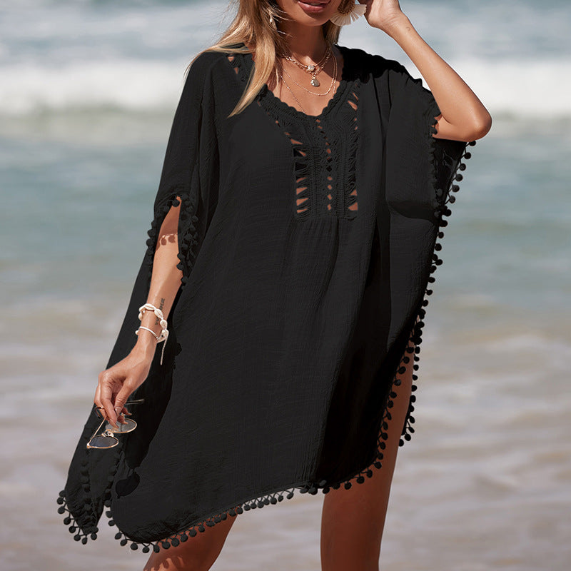 Damen luftiger Kaftan mit fransigen Akzenten und durchbrochenem Design R&B