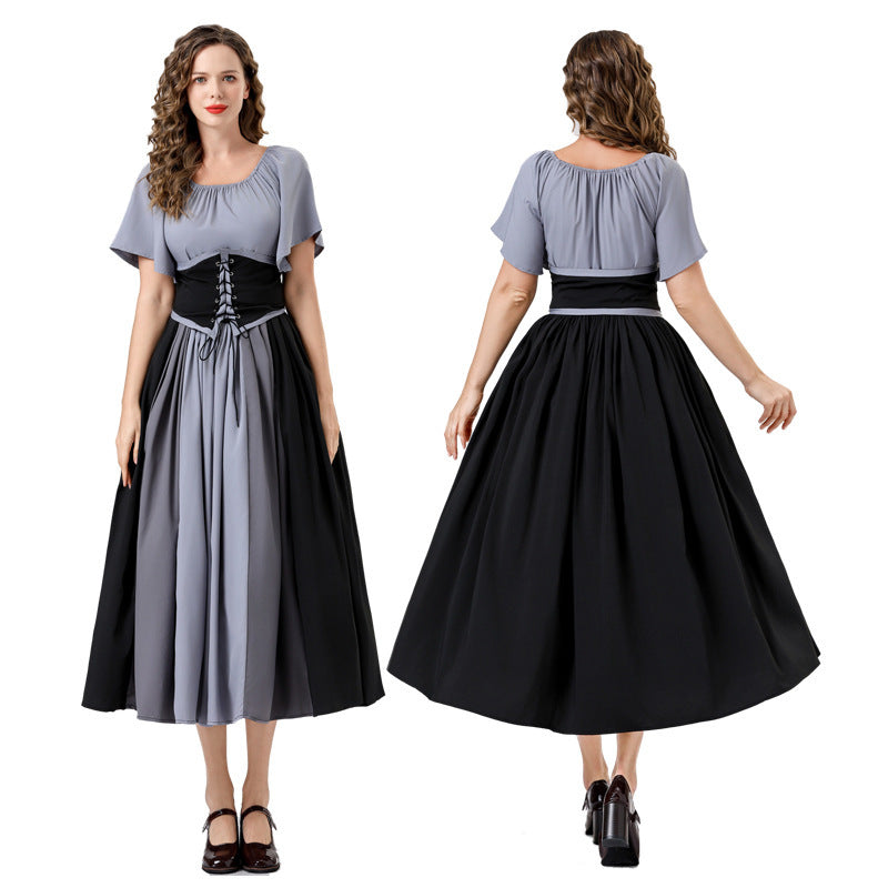 Damen Elegantes Maxikleid mit taillierter Schnürung und luftigen Ärmeln R&B