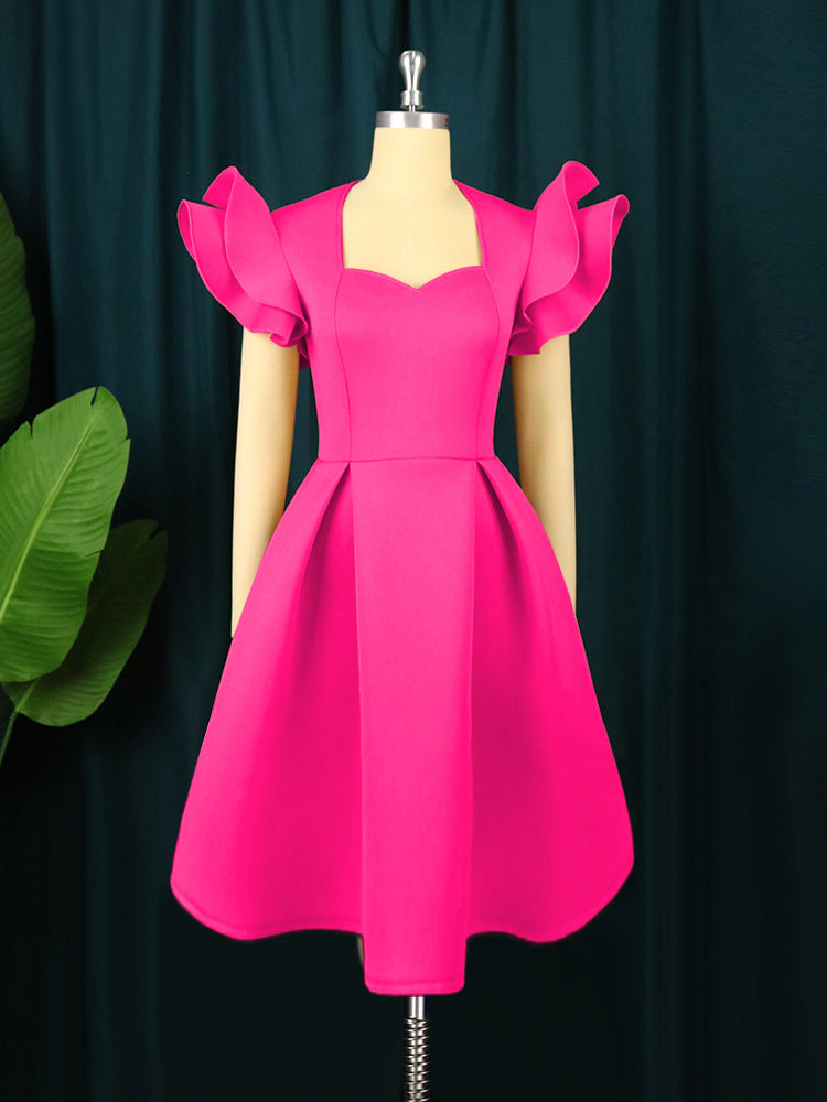 Damen elegantes Kleid mit voluminösen Rüschensäumen R&B