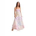 Damen Boho Maxikleid mit elastischem Oberteil und Spitzenakzenten R&B