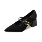 Damen elegante Pumps mit modischem Riemen und Blockabsatz